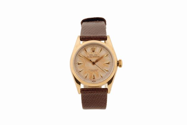ROLEX, Oyster Perpetual, Officially Certified Chronometer,Ref.6334, orologio da polso, in oro giallo e acciaio con fibbia Rolex. Realizzato nel 1950 circa