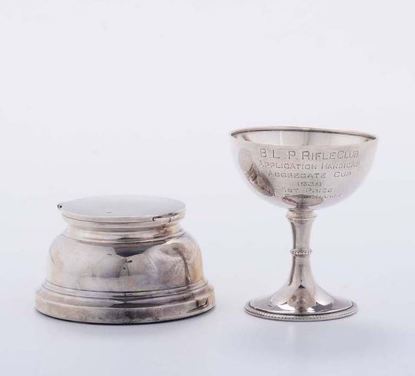 Calamaio e coppa in argento, Inghilterra XX secolo
