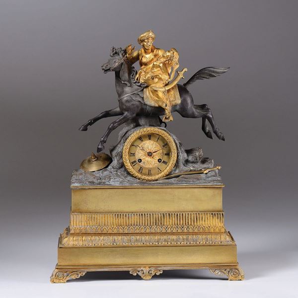 Pendola da tavolo in bronzo, Francia XIX secolo