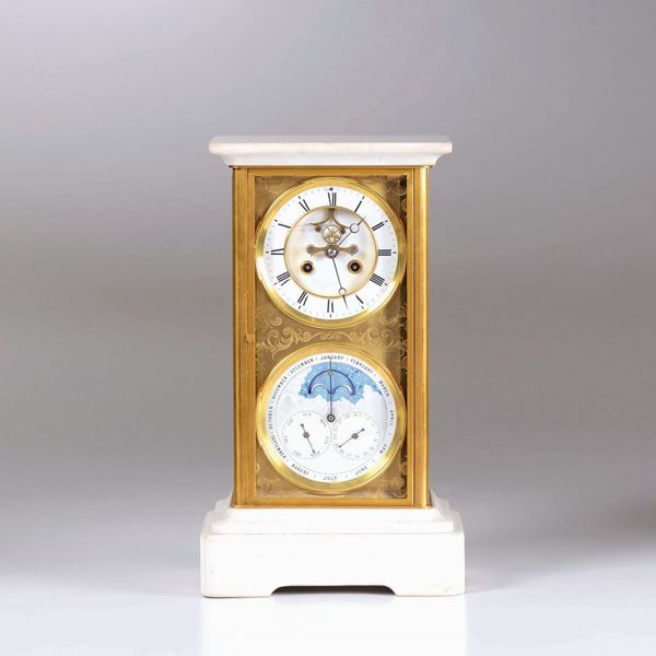 Orologio in marmo bianco e bronzo dorato, Inghilterra XIX secolo