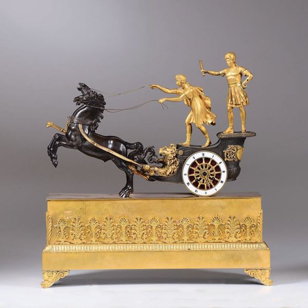 Pendola da tavolo Carlo X in bronzo, Francia, Villemains a Paris, prima metà XIX secolo
