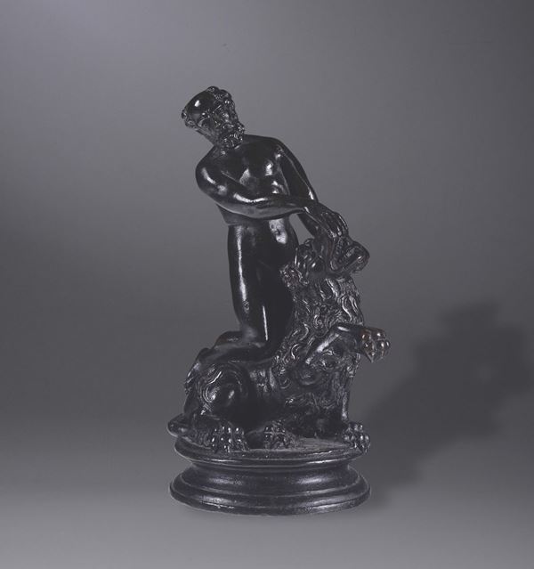 A bronze sculpture with Hercules and the Nemean lion, 17th century smelter