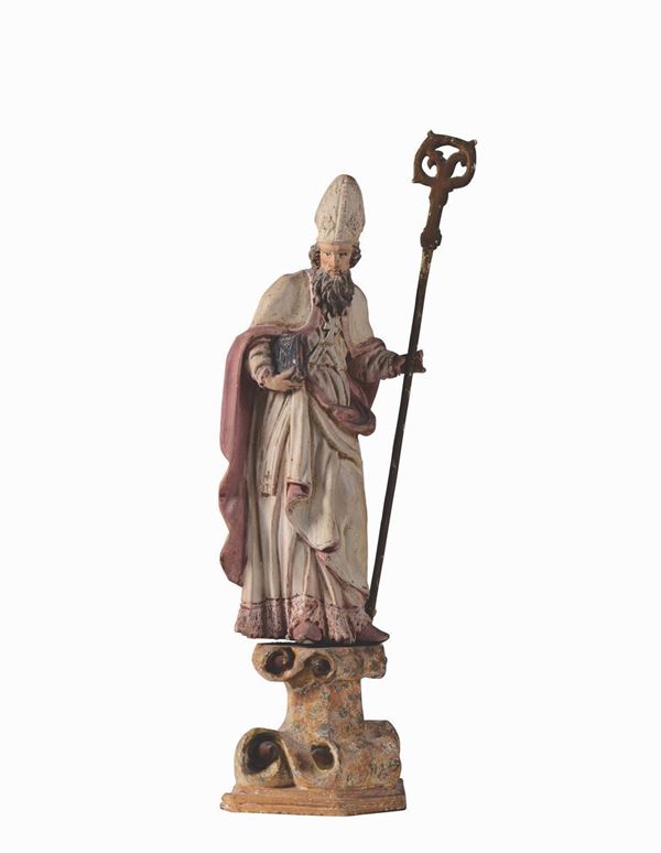 A wooden polychrome scultpure with a bishop, 18th century Venetian art