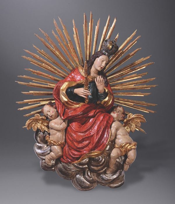 A wooden polychrome sculpture with the Immaculate Virgin, 17th century Bavarian or Austrian sculptor  [..]