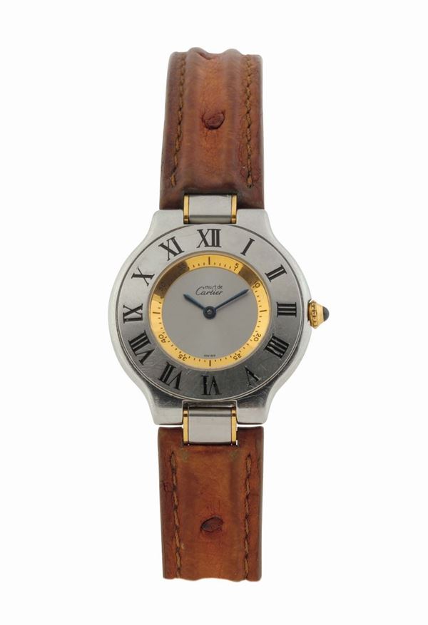 CARTIER, Must de Cartier 21,Ref. 1330, orologio da polso, al quarzo, in acciaio, impermeabile con chiusura deployante Cartier. Accompagnato dalla scatola originale. Realizzato nel 2000 circa