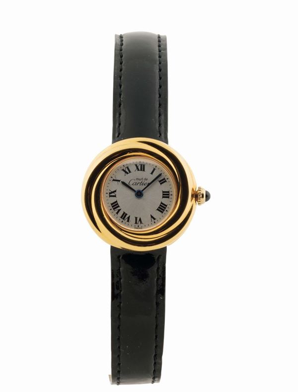 CARTIER, RONDE, REF.2735, orologio da polso, al quarzo, placcato oro con chiusura deployante originale. Realizzato circa nel 1990