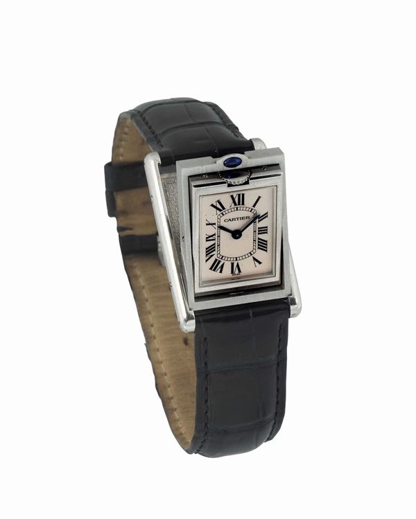 CARTIER, Paris, “Réversible Basculante”, 2405, stainless steel  wristwatch with “cabriolet” system and a stainless steel Cartier buckle. Made circa 2000's. Accompanied by the original box