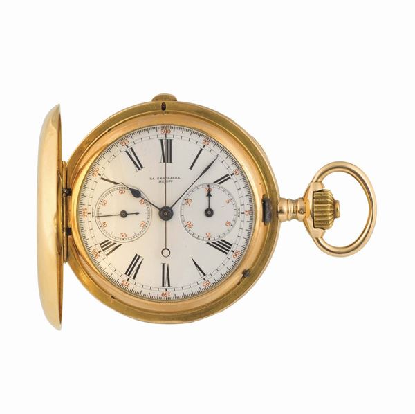 LONGINES,La Esmeralda, Mexico, cassa No.647369, orologio da tasca in oro giallo 18K con cronografo. Realizzato nel 1900 circa