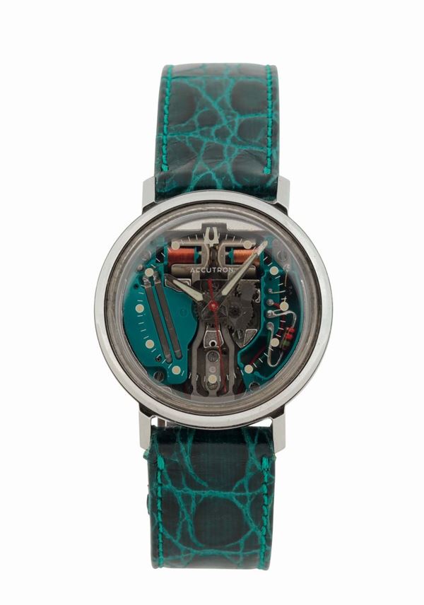 BULOVA, cassa No. D68315-M7, orologio da polso, in acciaio, con movimento a vista, elettronico. Realizzato nel 1968. Accompagnato da scatola e Garanzia