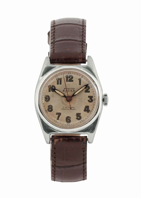 ROLEX, Rolco, case No. 596023, stainless steel wristwatch. Made circa 1930. Accompanied by a Rolex box
