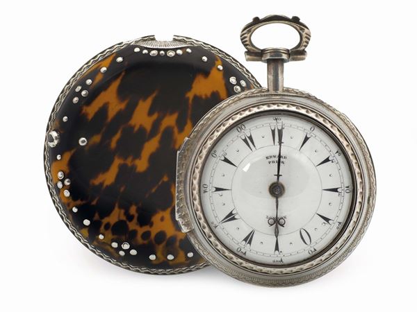 EDWARD PRIOR, London, No. 73573, quadruple-cased, silver and tortoiseshell coach watch.Made for the Turkish market, circa 1810.