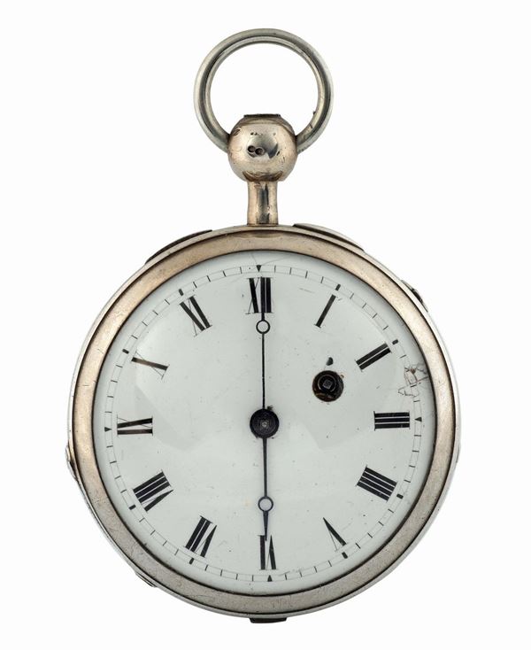UNSIGNED, silver pocket watch with quarter and hour repeating. Made circa 1700