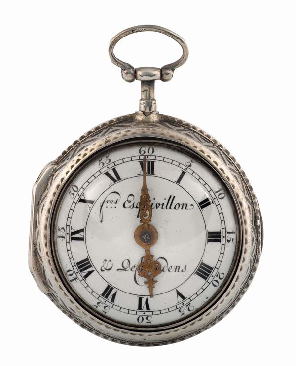 FRES.ESQUIVILLON & DECHOUDENS (Genève), orologio in argento, scappamento a verga con quadrante in smalto. Realizzato nel 1790 circa