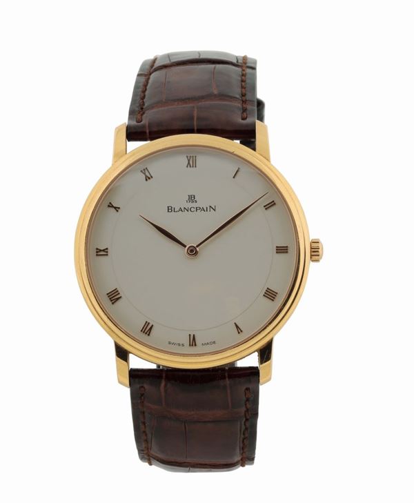 BLANCPAIN, Villeret, No. 340, self-winding, 18K yellow gold wristwatch with a gold original buckle. Made in the 2000's