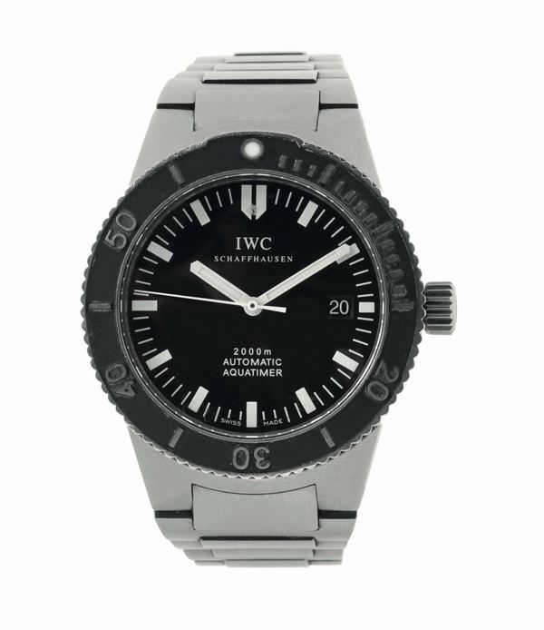 IWC, Schaffhausen, Automatic, Aquatimer,  Ref.3536, water resistant, self-winding, titanium wristwatch with date and an original steel bracelet with deployant clasp. Made in the 1990's