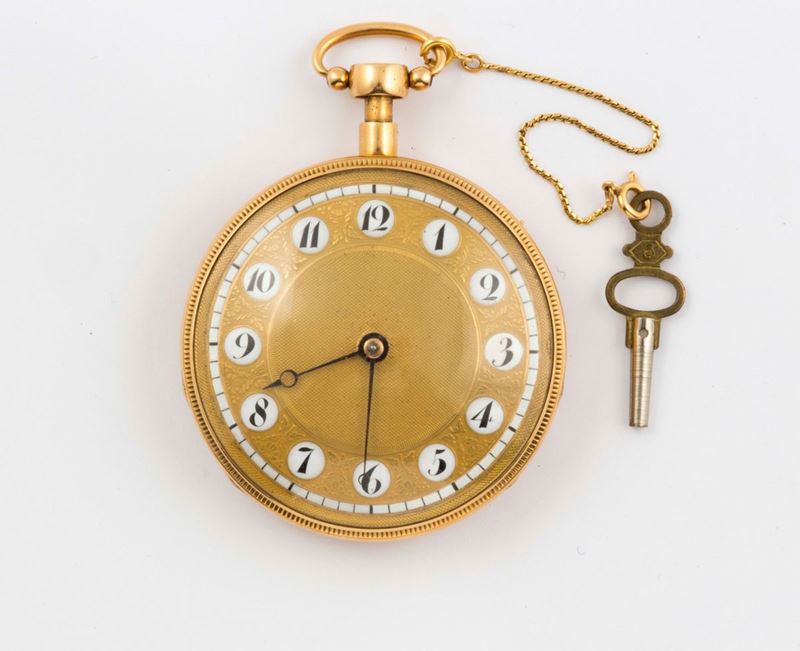 BOURQUIN, a Paris, No. 251, orologio da tasca, in oro giallo 18K con ripetizione dei quarti e smalti. Realizzato circa nel 1700  - Asta Orologi da Polso e da Tasca - Cambi Casa d'Aste