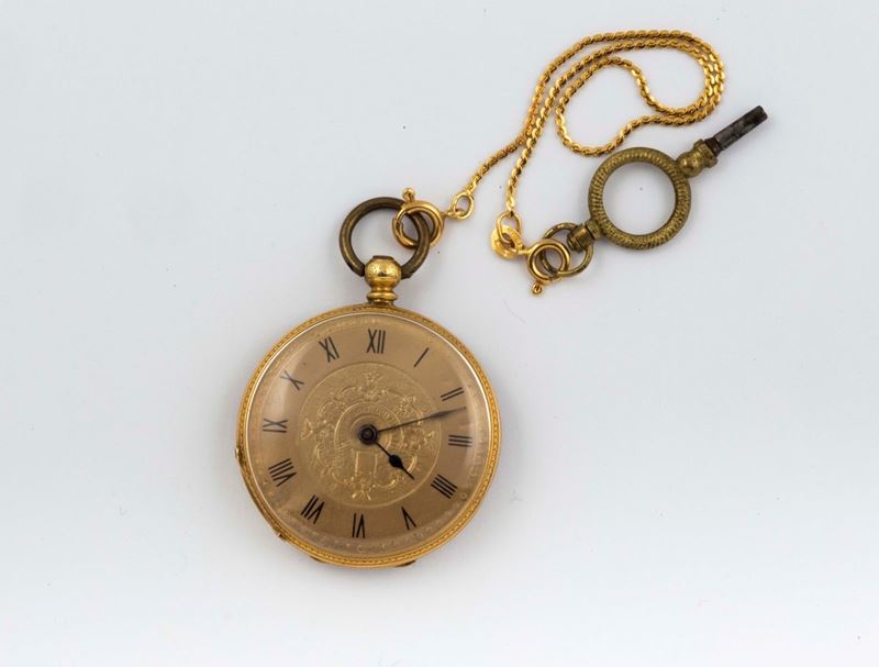 ANONIMO, orologio da tasca, in oro con smalti. Realizzato nel 1800 circa  - Asta Orologi da Polso e da Tasca - Cambi Casa d'Aste