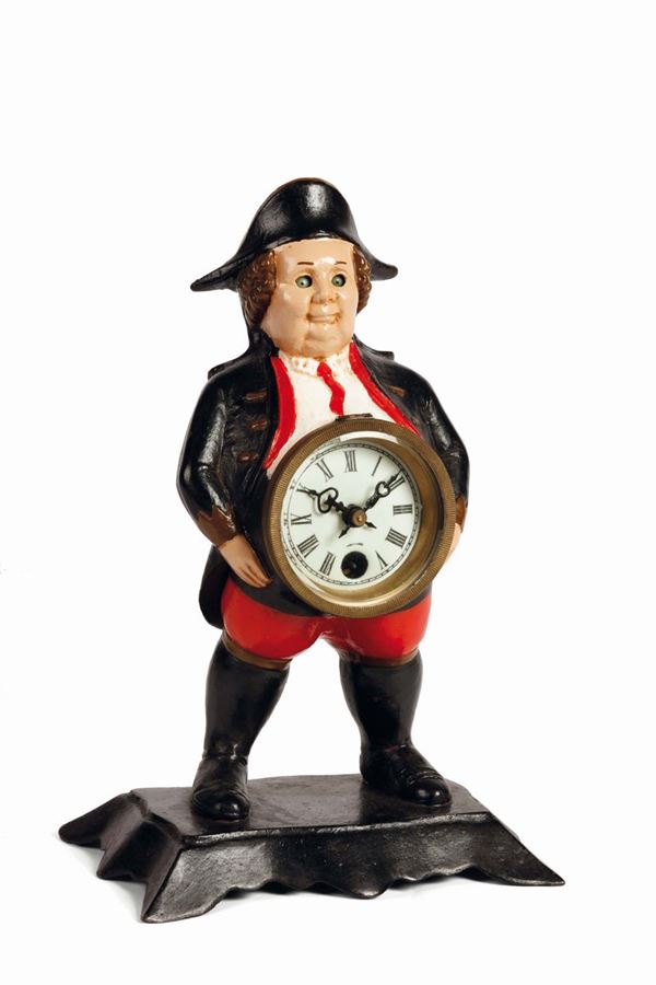 Big John. Raro orologio automa con occhi movibili, in metallo policromo, quadrante in smalto. Realizzato nel 1930 circa