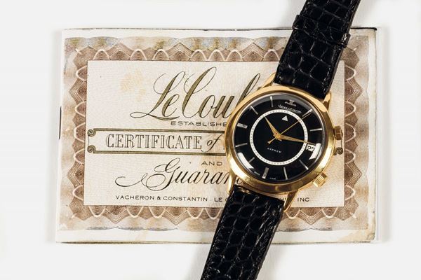 JAEGER LECOULTRE, Memovox, for Asprey, Chocolate Dial, very rare, oversize, self-winding, 18K yellow  [..]