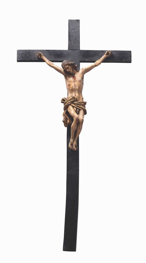 A wooden polychrome crucifix, Naples, early 18th century, Giacomo Colombo workshop (Este 1663 - Naples 1731)