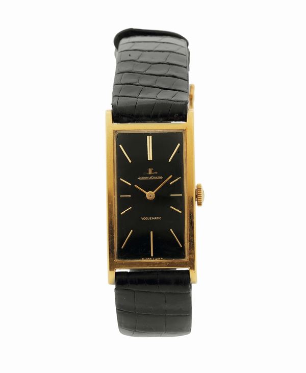 Jaeger LeCoultre, Voguematic. Fine and unusual rectangular curved, self-winding, 18K yellow gold  wristwatch with an original buckle. Made in the 1950's.