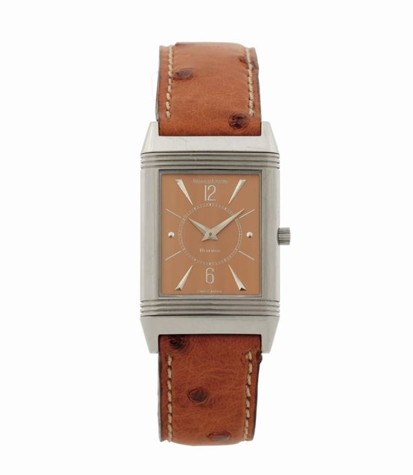 JAEGER LECOULTRE, REVERSO, ART DECO,  18K white gold reversible wristwatch with original buckle. Made circa 1990. Accompanied by the original box and Certificate