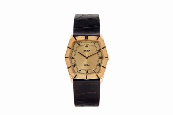 ROLEX, Geneve, REF. 4170, CELLINI . Fine and elegant, hexagonal, thin, 18K yellow gold wristwatch with an 18K yellow gold Rolex buckle. Made in the 1990's. Accompanied by the original box and Guarantee