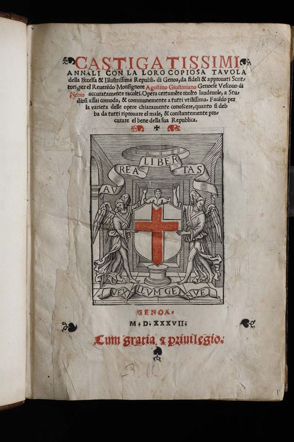 Giustiniani,Agostino Castigatissimi annali con la loro copiosa tavola..Genova, Antonio Bellone, 1537