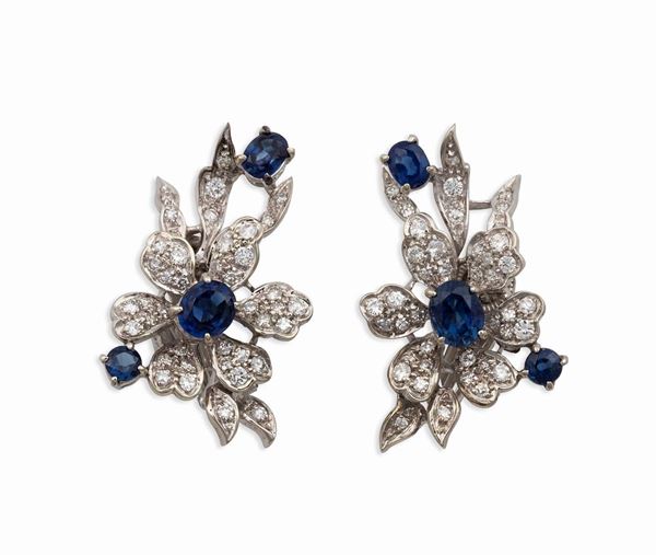 Sapphire and diamond pair of earrings set in white gold