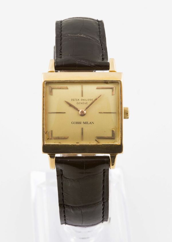 PATEK PHILIPPE, Geneve, Gobbi Milan, orologio da polso, di forma quadrata, in oro giallo 18K, a carica manuale. Realizzato circa nel 1950