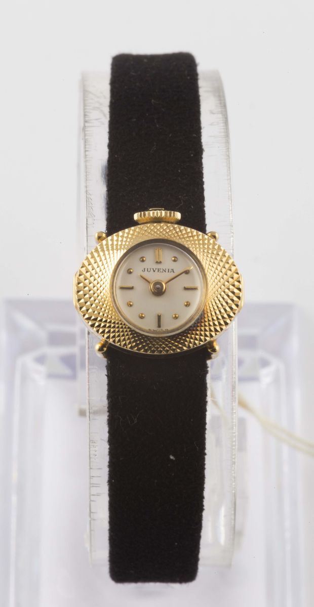 JUVENIA, orologio da polso, da donna, in oro giallo 18K, a carica manuale. Accompagnato da scatola e Granzia. Realizzato nel 1960 circa  - Asta Orologi da Polso e da Tasca - Cambi Casa d'Aste