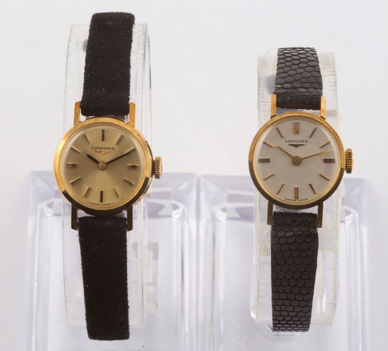 Coppia di orologi Longines, da donna, in oro giallo 18K, a carica manuale. Realizzati circa nel 1960 circa  - Auction Watches and Pocket Watches - Cambi Casa d'Aste