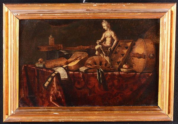 Scuola lombarda del XVII-XVIII secolo Natura morta con strumenti musicali