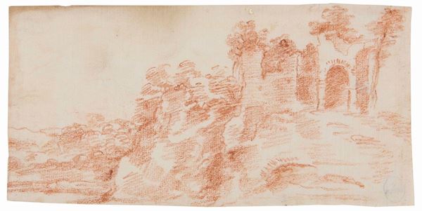 Aniello Falcone (1607-1656) Studio di paesaggio con rovine