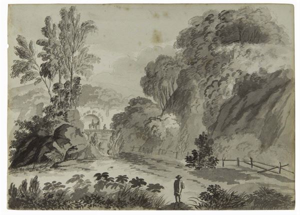 Lotto di cinque disegni raffiguranti paesaggi, XVIII-XIX secolo