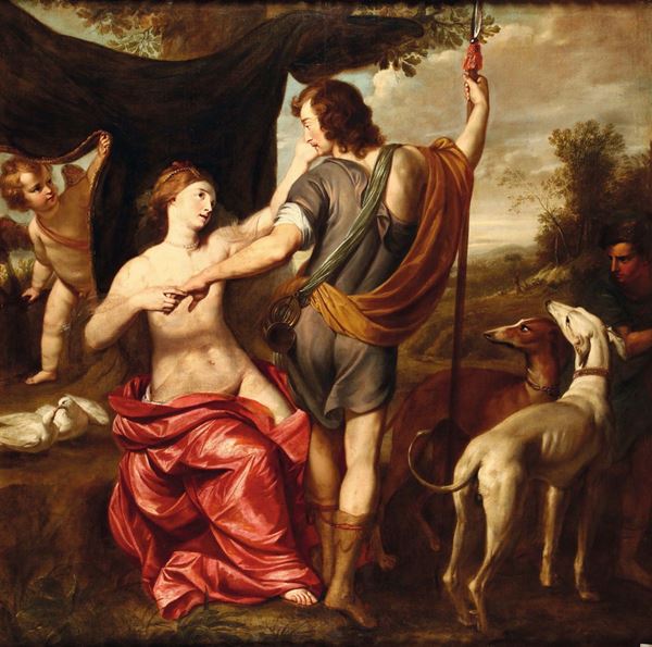 Artista fiammingo attivo in Italia nel XVII secolo Venere e Adone con levrieri