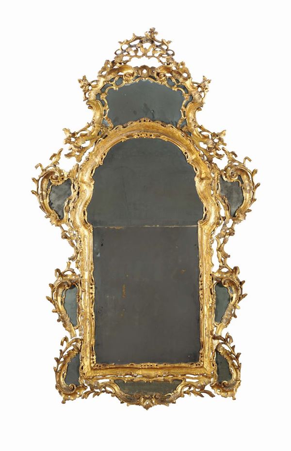 Grande specchiera in legno intagliato e dorato Luigi XV, Venezia metà XVIII secolo