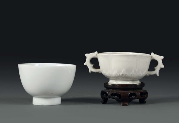 Coppetta e tazzina in porcellana Blanc de Chine, Cina, Dinastia Qing, XVIII secolo