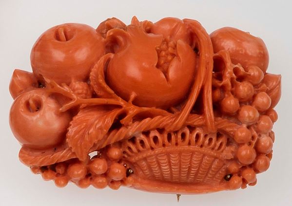 Coral carving brooch