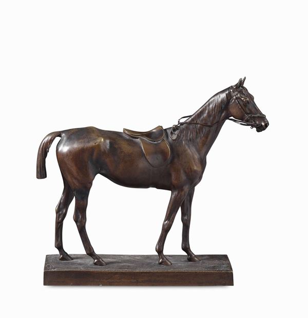 Hippolyte Joseph Cuvelier (1803-1876) Cavallo sellato con finimenti