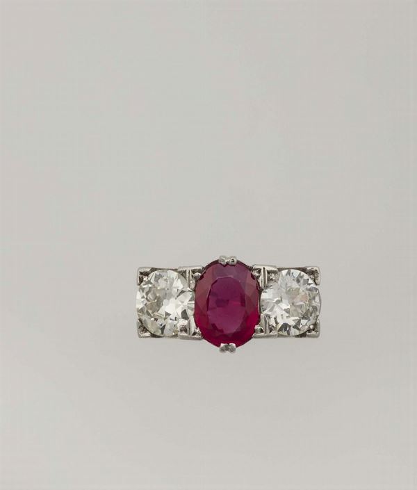 Burma ruby and old-cut diamonds ring