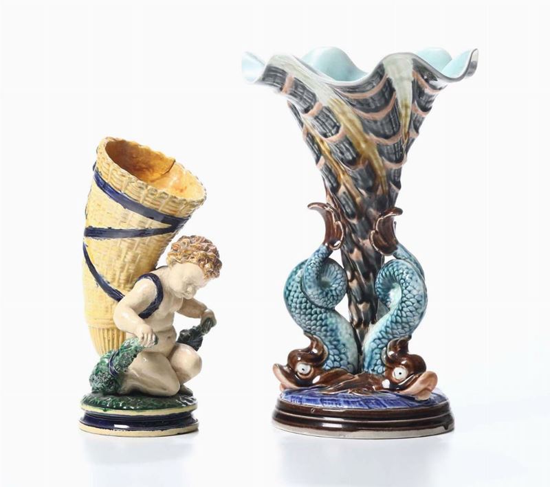 Due coppette in ceramica smaltate in policromia, manifattura francese, fine XIX secolo  - Auction Fine Art - Cambi Casa d'Aste