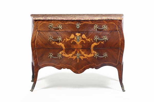 A rare chest with a glass-door cabinet, veneered and inlaid in rosewood and bois de rose with ramage  [..]
