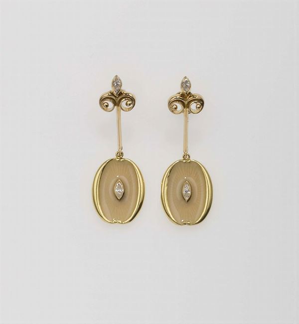 Pair of gold, enamel and diamond earrings. Tiffany&Co.