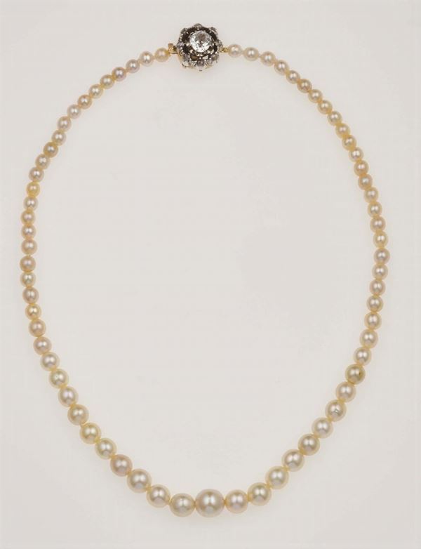 Natural pearl and diamond necklace