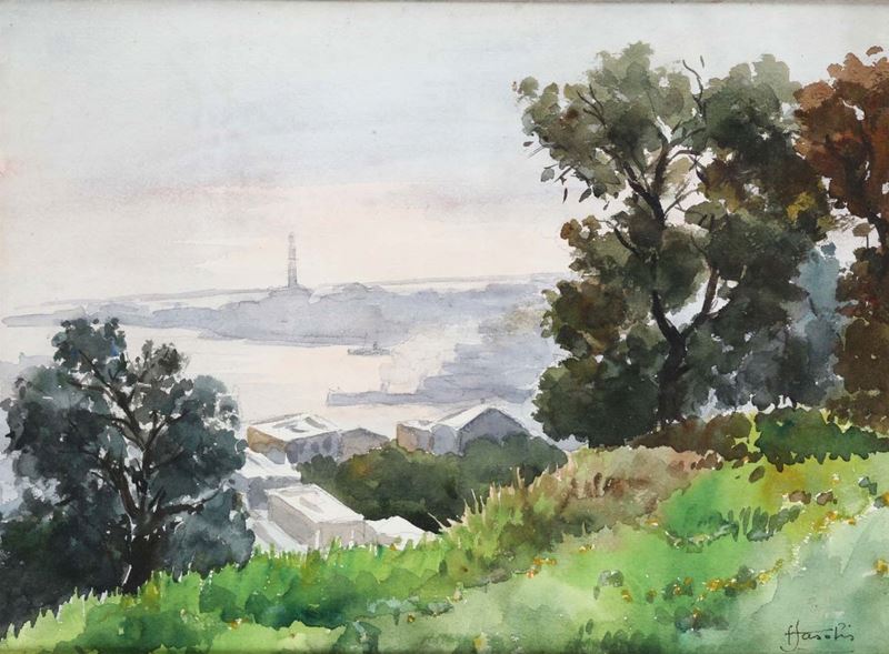 Franco Fasolis : Veduta del porto di Genova  - Auction 19th and 20th Century Paintings | Timed Auction - Cambi Casa d'Aste