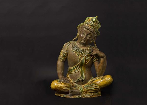 A Sancai glazed terracotta figure of a deity, 20th century