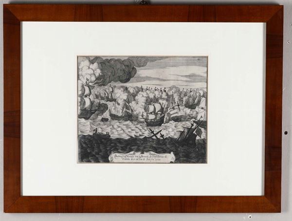 Incisione, XVIII secolo Battaglia navale tra le armate di Inghilterra e Olanda, 11-14 giugno 1666