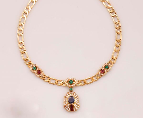 Girocollo con smeraldi, rubini, diamanti e zaffiro