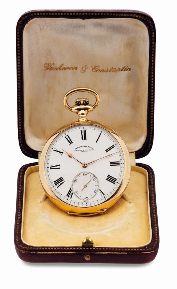 VACHERON&CONSTANTIN, Geneve, Chronometre Royal, cassa No. 224121. Raro, orologio da tasca, in oro giallo 18K. Accompagnato dalla scatola originale  Realizzato nel 1912 circa